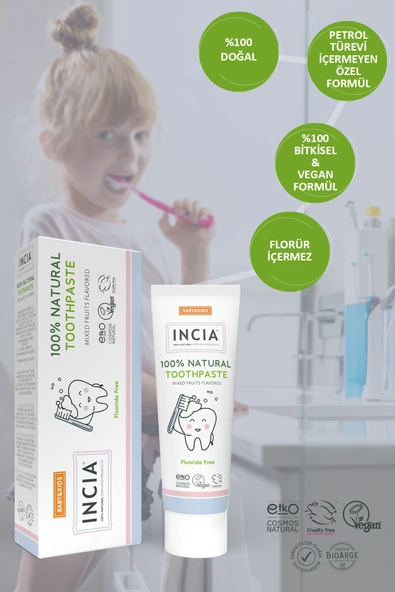 Incia %100 Doğal Diş Macunu Bebek ve Çocuk Karışık Meyve Aromalı Florürsüz 50 ml - 5
