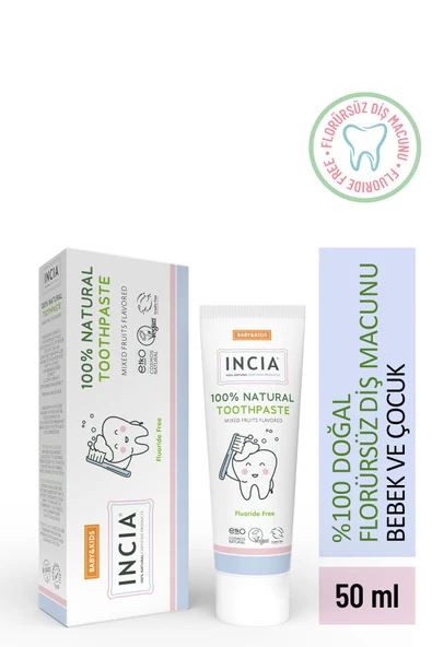 Incia %100 Doğal Diş Macunu Bebek ve Çocuk Karışık Meyve Aromalı Florürsüz 50 ml