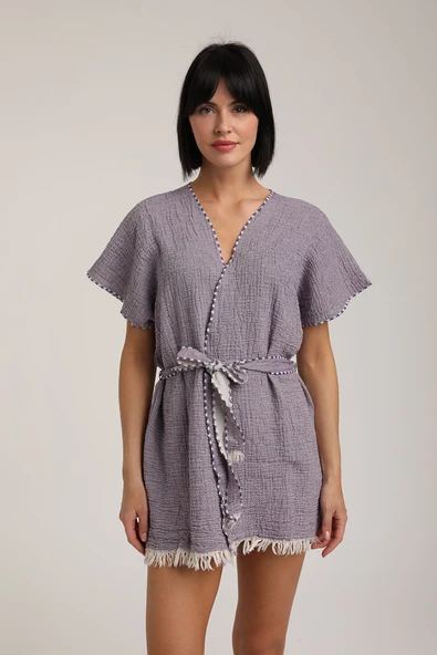 Life For Moda Kadın Kuşaklı Müslin Pareo Kimono P 80 - 11