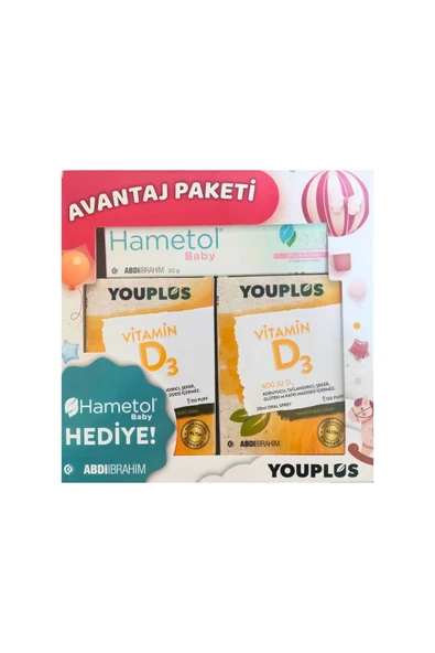 Youplus Vitamin D3 400 IU 2 Adet + Hametol Baby Pişik Kremi