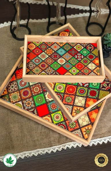 Tahta tepsiler 3'lü Set - 8