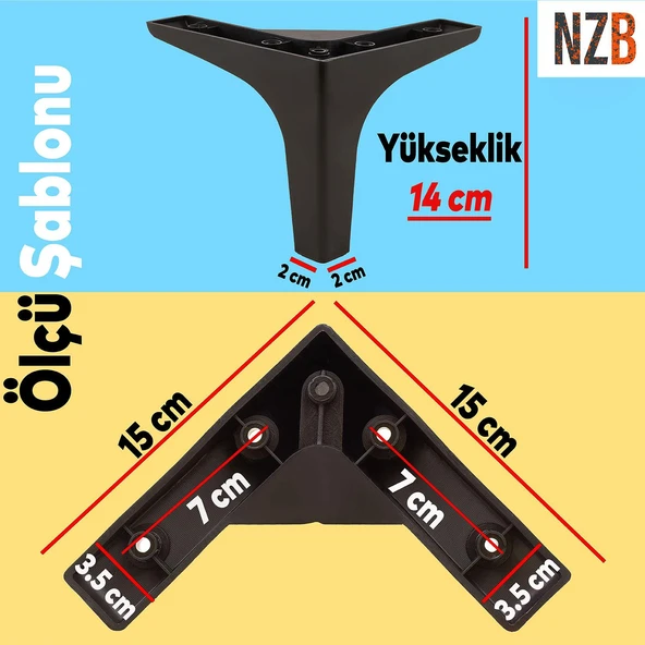 Mobilya Tv Ünitesi Koltuk Kanepe Destek Ayağı 14 Cm Siyah Baza Ayakları M8 Destek 6'lı Set - Resim 2