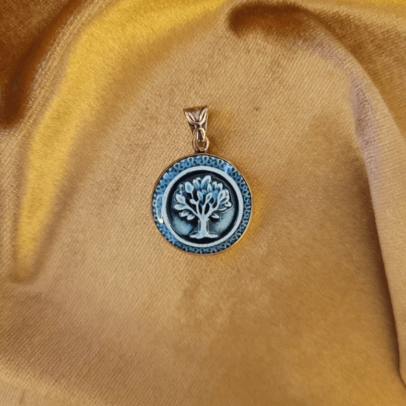 Mistik Zarafet Bronz Çini Taşlı Çelik Zincir Kolye - Resim 2