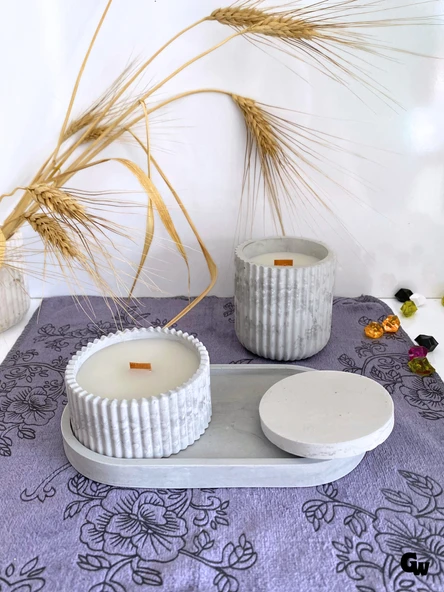 Desenli Desing 3'lü Set Kokulu Mumluk Dekoratif Mum Seti(AÇIK GRİ)(KOKULU)(4 PARÇA) Gri ÇİLEK - 3