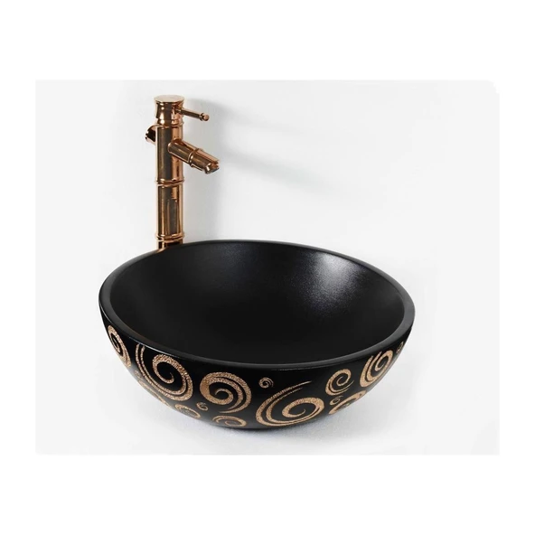 LENA TEZGAH ÜSTÜ ÇANAK LAVABO E-9002 MAT SİYAH DESENLİ