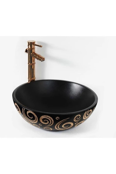 LENA TEZGAH ÜSTÜ ÇANAK LAVABO E-9002 MAT SİYAH DESENLİ - 2