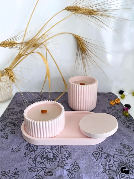Desenli Desing 3'lü Set Kokulu Mumluk Dekoratif Mum Seti(AÇIK PEMBE)(KOKULU)(4 PARÇA) Pembe ÇİKOLATA - 3