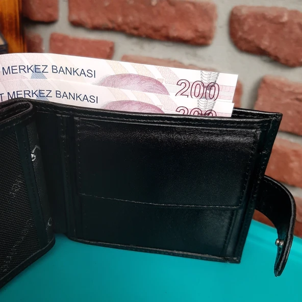Hakiki Deri Erkek Bozuk Para Gözlü Çıtçıtlı Siyah Cüzdan gvn-0120 - 2