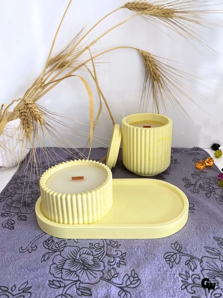 Desenli Desing 3'lü Set Kokulu Mumluk Dekoratif Mum Seti(AÇIK SARI)(KOKULU)(4 PARÇA) Sarı ÇİLEK - 4