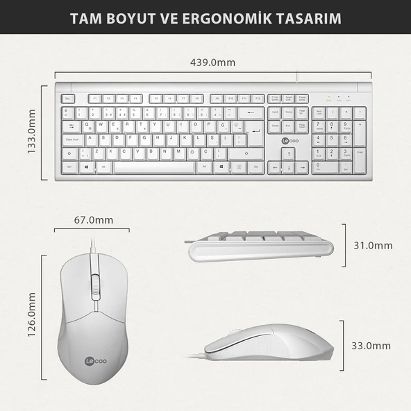 Lecoo Cm101 Beyaz Kablolu Klavye & Mouse Set - 6
