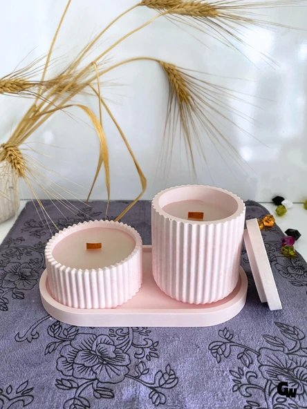 Desenli Desing 3'lü Set Kokulu Mumluk Dekoratif Mum Seti(AÇIK PEMBE)(KOKULU)(4 PARÇA) Pembe ÇİKOLATA