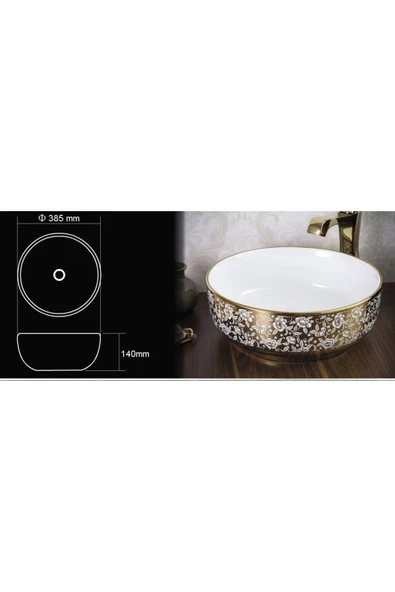 LENA TEZGAH ÜSTÜ ÇANAK LAVABO E-8115 BEYAZ-ALTIN - 3