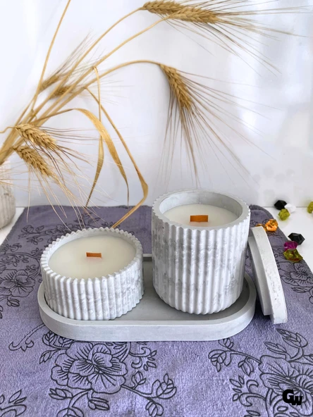 Desenli Desing 3'lü Set Kokulu Mumluk Dekoratif Mum Seti(AÇIK GRİ)(KOKULU)(4 PARÇA) Gri ÇİLEK