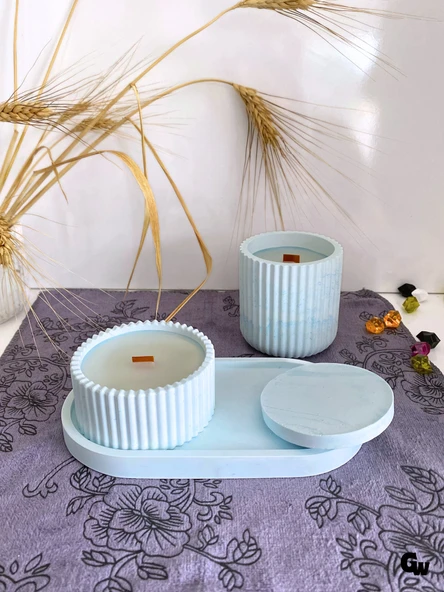 Desenli Desing 3'lü Set Kokulu Mumluk Dekoratif Mum Seti(AÇIK MAVİ)(KOKULU)(4 PARÇA) Mavi AMBER - 3
