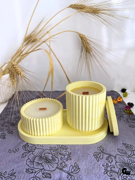 Desenli Desing 3'lü Set Kokulu Mumluk Dekoratif Mum Seti(AÇIK SARI)(KOKULU)(4 PARÇA) Sarı ÇİLEK