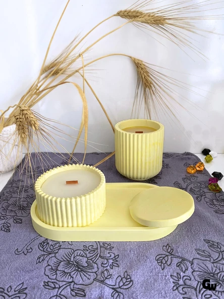 Desenli Desing 3'lü Set Kokulu Mumluk Dekoratif Mum Seti(AÇIK SARI)(KOKULU)(4 PARÇA) Sarı LAVANTA - 3
