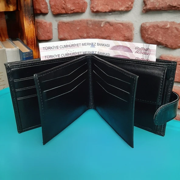 Hakiki Deri Erkek Bozuk Para Gözlü Çıtçıtlı Siyah Cüzdan gvn-0120