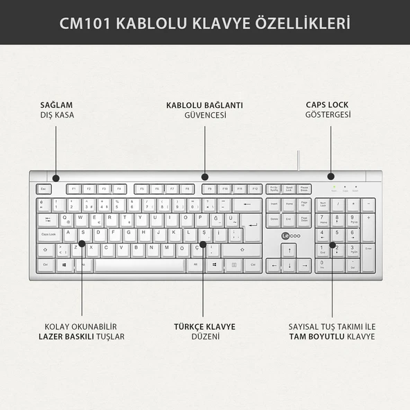 Lecoo Cm101 Beyaz Kablolu Klavye & Mouse Set - 7