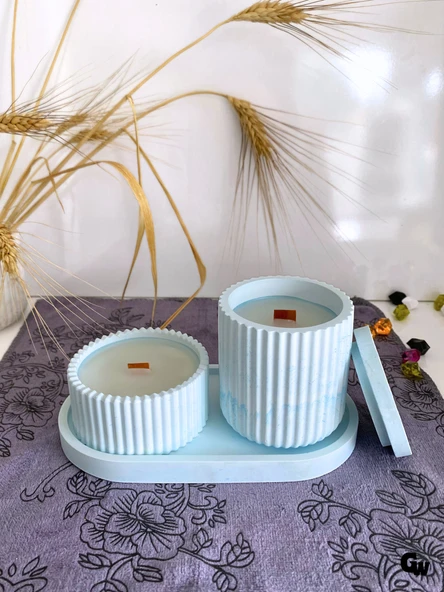 Desenli Desing 3'lü Set Kokulu Mumluk Dekoratif Mum Seti(AÇIK MAVİ)(KOKULU)(4 PARÇA) Mavi ÇİLEK