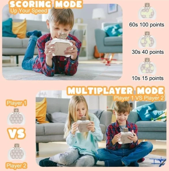 Popit Makinesi Işıklı Oyun Stres Giderici Pilli Fidget Kabarcık -Ayıcık - 5
