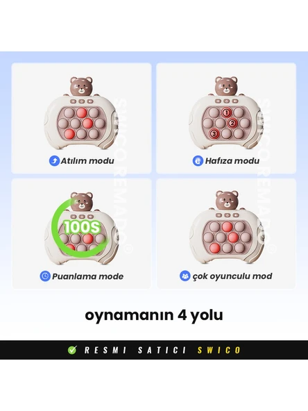 Popit Makinesi Işıklı Oyun Stres Giderici Pilli Fidget Kabarcık -Ayıcık - 4