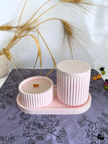 Desenli Desing 3'lü Set Kokulu Mumluk Dekoratif Mum Seti(AÇIK PEMBE)(KOKULU)(4 PARÇA) Pembe OKYANUS - 2