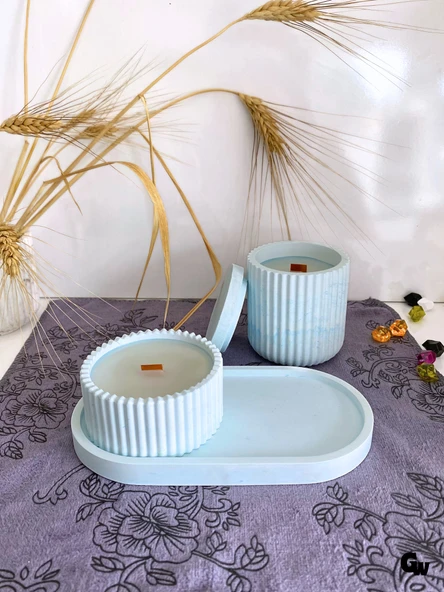 Desenli Desing 3'lü Set Kokulu Mumluk Dekoratif Mum Seti(AÇIK MAVİ)(KOKULU)(4 PARÇA) Mavi LAVANTA - 4