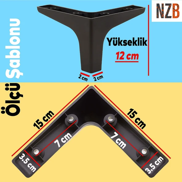 Mobilya Tv Ünitesi Koltuk Kanepe Destek Ayağı 12 Cm Siyah Baza Ayakları M8 Destek 6'lı Set - Resim 2