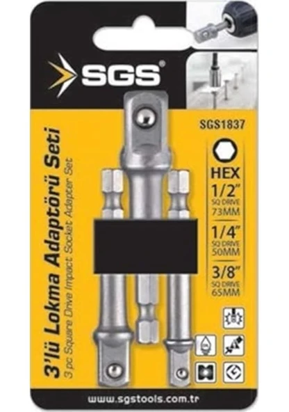 SGS Lokma Adaptörü 3'lü Set 1/4x65 MM- 3/8x65 MM -1/2x73 MM Sgs1837