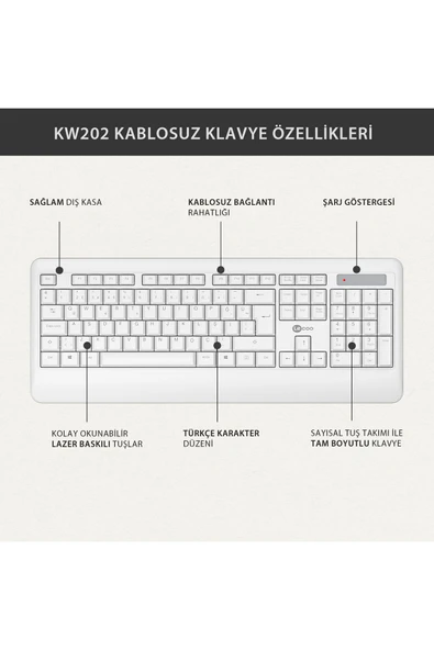 Lecoo Kw202 Kablosuz Klavye & Mouse Set Beyaz - 5
