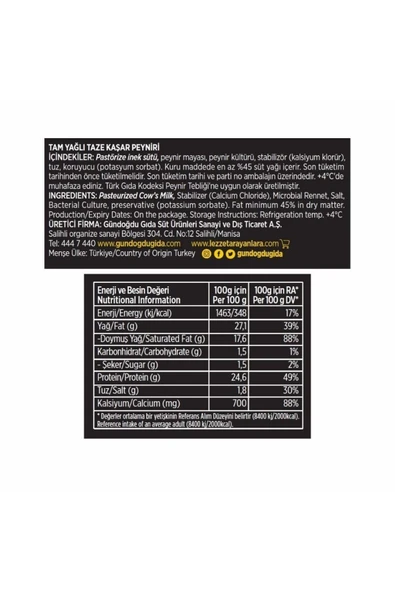 Gündoğdu Taze Kaşar Peynir 700gr 3lü - 3