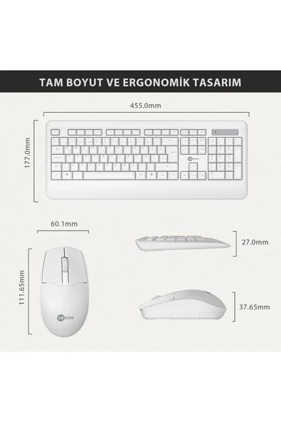 Lecoo Kw202 Kablosuz Klavye & Mouse Set Beyaz - 4