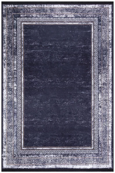 Çerçeve Desenli Pamuk Taban Dijital Baskılı Halı  GRİ 80X300 - 2