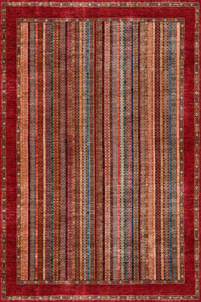 Frenda Home Şal Desen Pamuk Taban Yıkanabilir Halı  KIRMIZI 100X200 - 2
