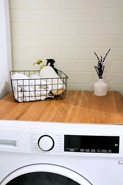 Tilbe Home 2li Naturel Bambu Banyo Matı Kaydırmaz Çamaşır Makinası Üstü Örtüsü Mutfak Bulaşık Matı Su Geçirmez - 3