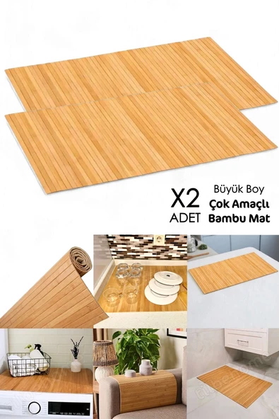 Tilbe Home 2li Naturel Bambu Banyo Matı Kaydırmaz Çamaşır Makinası Üstü Örtüsü Mutfak Bulaşık Matı Su Geçirmez
