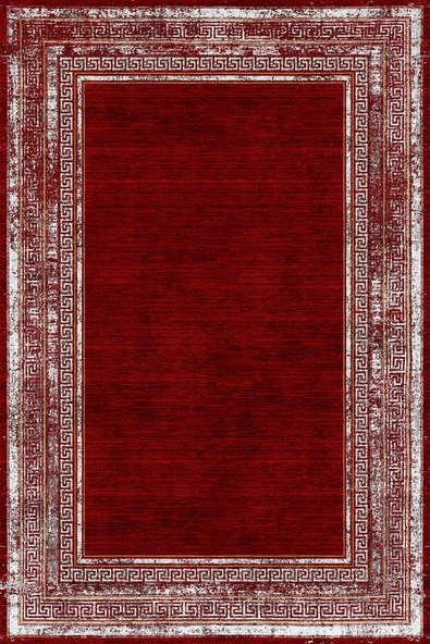 Çerçeve Desenli Pamuk Taban Dijital Baskılı Halı  KIRMIZI 80X300