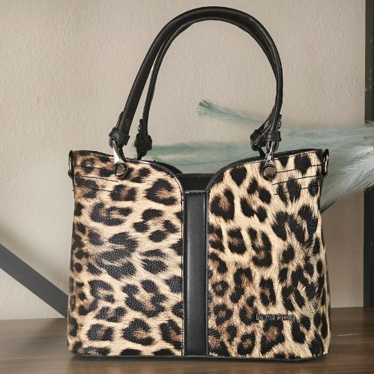 Leopar Desenli Fermuarlı Omuz ve El Çantası - 2