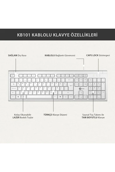Lecoo Kb101 Beyaz Kablolu Q Klavye - 5