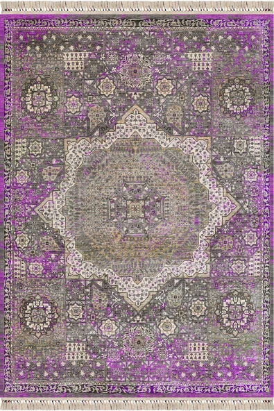 Vintage Desenli Pamuk Taban Dekoratif Halı  FUŞYA 180X280