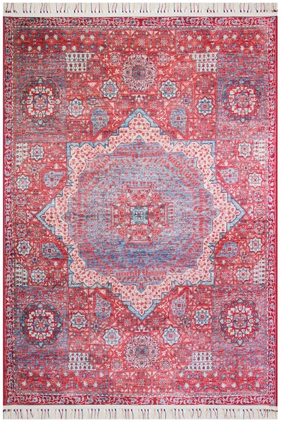 Vintage Desenli Pamuk Taban Dekoratif Halı  KIRMIZI 160X230