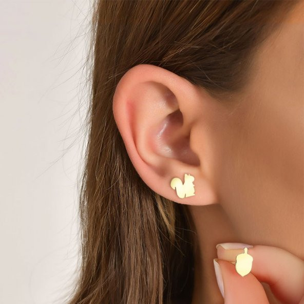 14 Ayar Altın Sincap Sevgisi Küpe ürün görseli