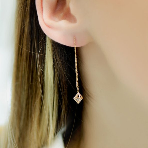 14 Ayar Altın Tektaş Piramit Küpe ürün görseli