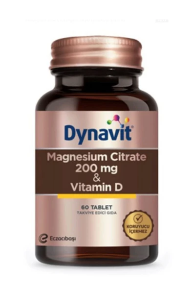 Eczacıbaşı Dynavit Magnesium Citrate 200 mg- Vitamin D Takviye Edici Gıda 60 Tablet