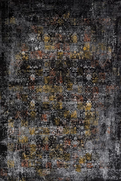 Vintage Desen Yıkanabilir Pamuk Taban Dekoratif Halı  SİYAH 80X300