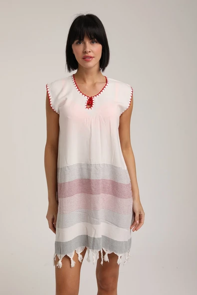 Life For Moda Kadın Cepli Çizgili Desenli Pareo Okaliptus Plaj Elbisesi P 70 - 11