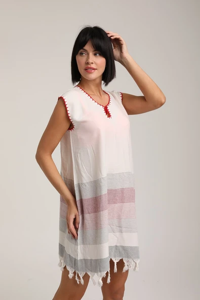 Life For Moda Kadın Cepli Çizgili Desenli Pareo Okaliptus Plaj Elbisesi P 70 - 12