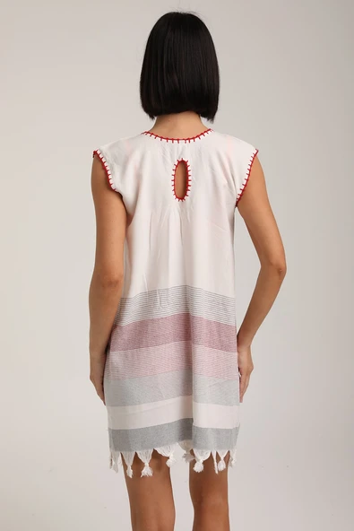Life For Moda Kadın Cepli Çizgili Desenli Pareo Okaliptus Plaj Elbisesi P 70 - 10