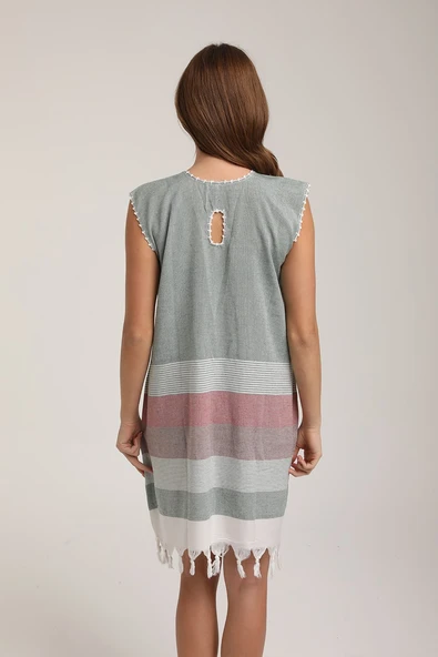 Life For Moda Kadın Cepli Çizgili Desenli Pareo Okaliptus Plaj Elbisesi P 70 - 5