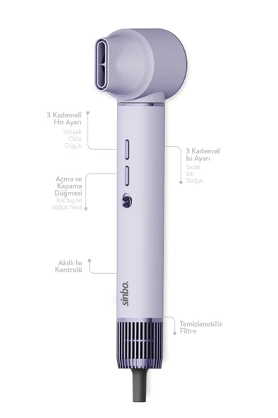 Sinbo Pro Airwrap Compact Uzun Multi-Styler Hava Üfleme 5in1 Saç Şekillendirici Lila - 2
